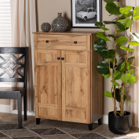 Baxton Studio FP-1203-Wotan Oak Glidden Modern and Contemporary Oak Brown Finished Wood 1-Drawer Shoe Storage Cabinet1